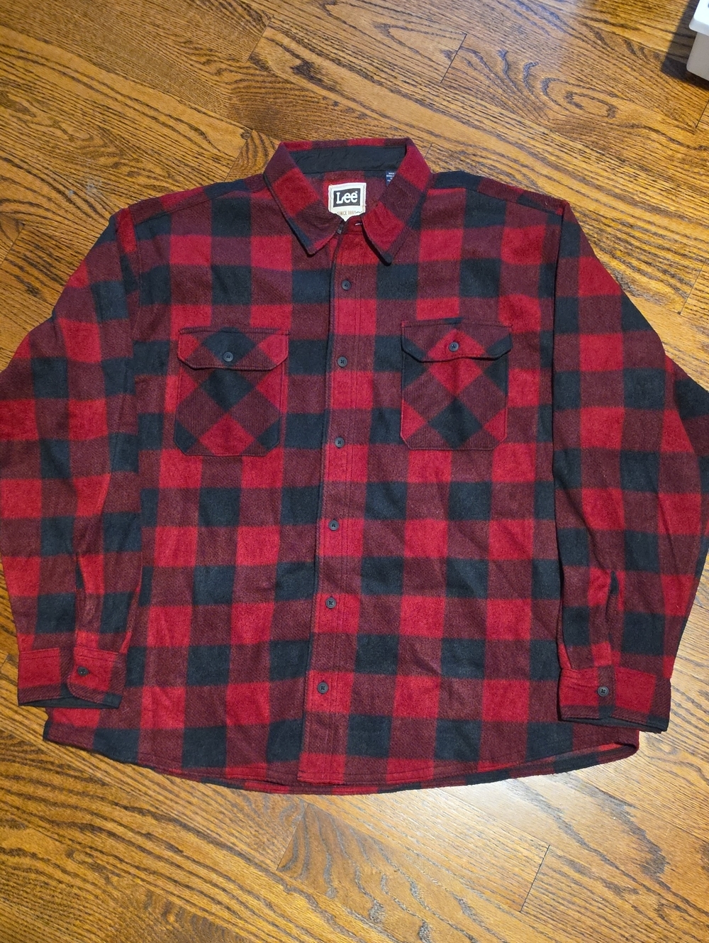 Lee Red and Black Plaid Button-Down Flannel Shirt